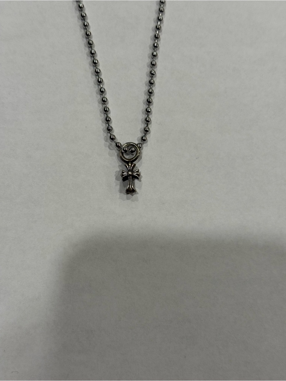 Chrome Hearts Cross Pendant Stack Ball Chain Necklace Silver 925